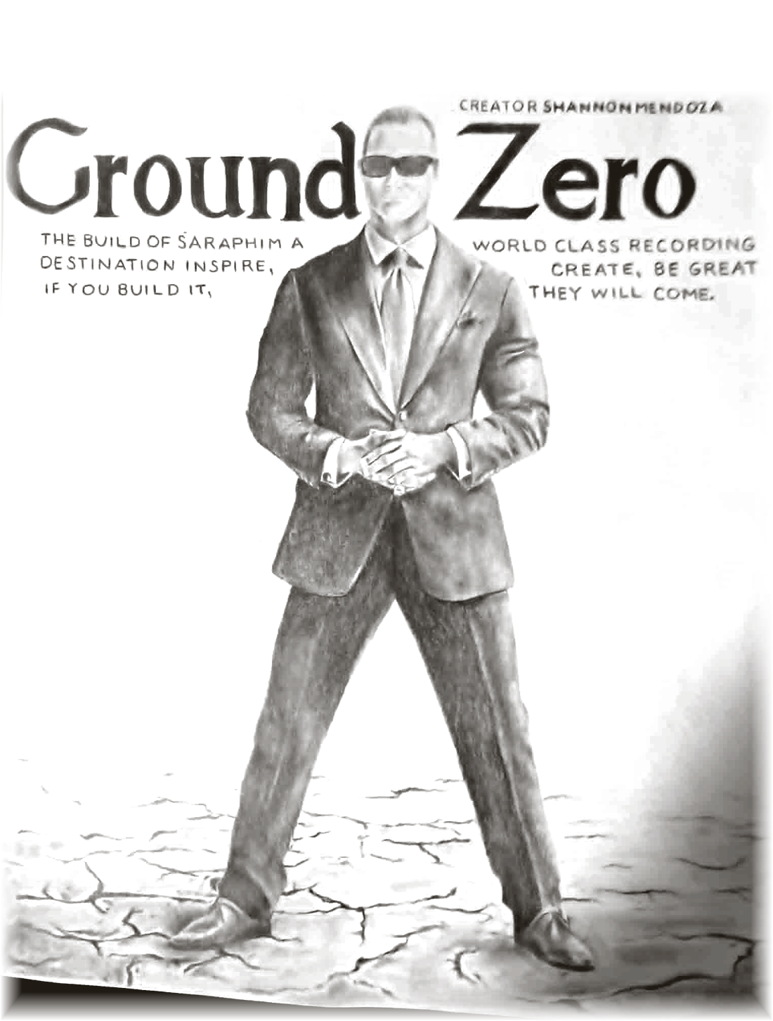 Ground Zero — the original hand-drawn concept of Saraphim: a figure standing on cracked earth